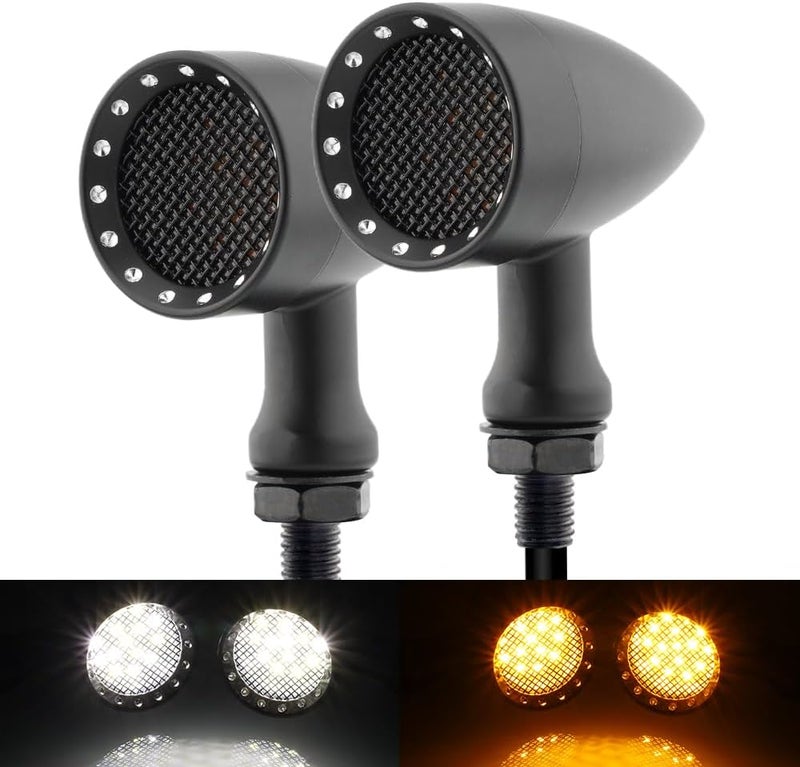 TSUNG 2PCS Motorcycle Bullet LED Front Turn Signal White Amber Light SMD Blinker Small Indicator for Cruiser Chopper Bobber Cafe Racer Street Bike (SMD-Black-White&Amber) - Image 1